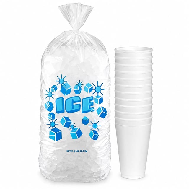 Bag of Ice with Cups.